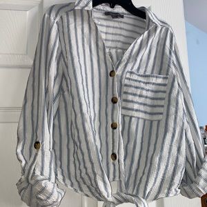 NWOT White and blue striped blouse